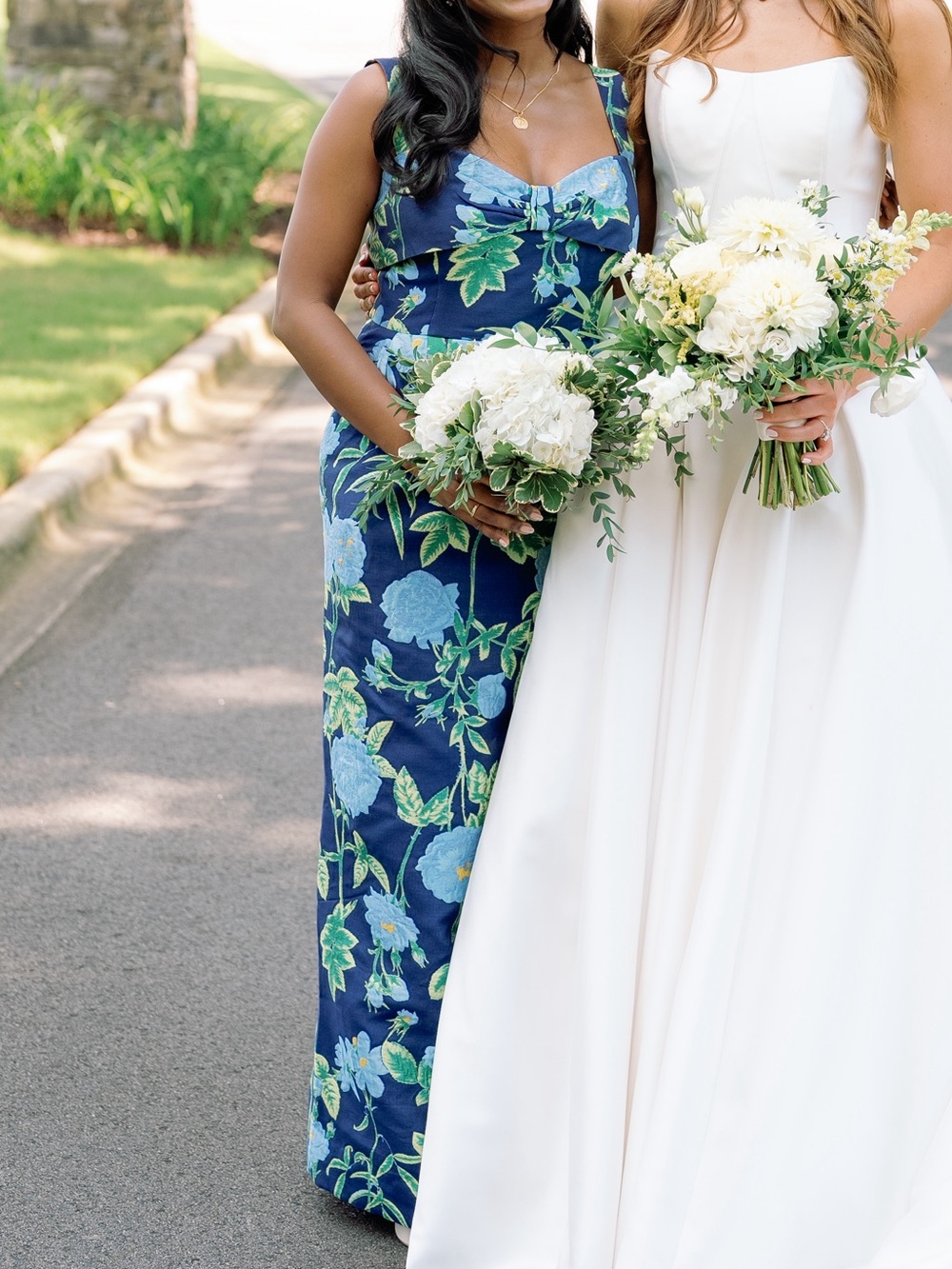 Floral Navy Midi Dress with Green Accents